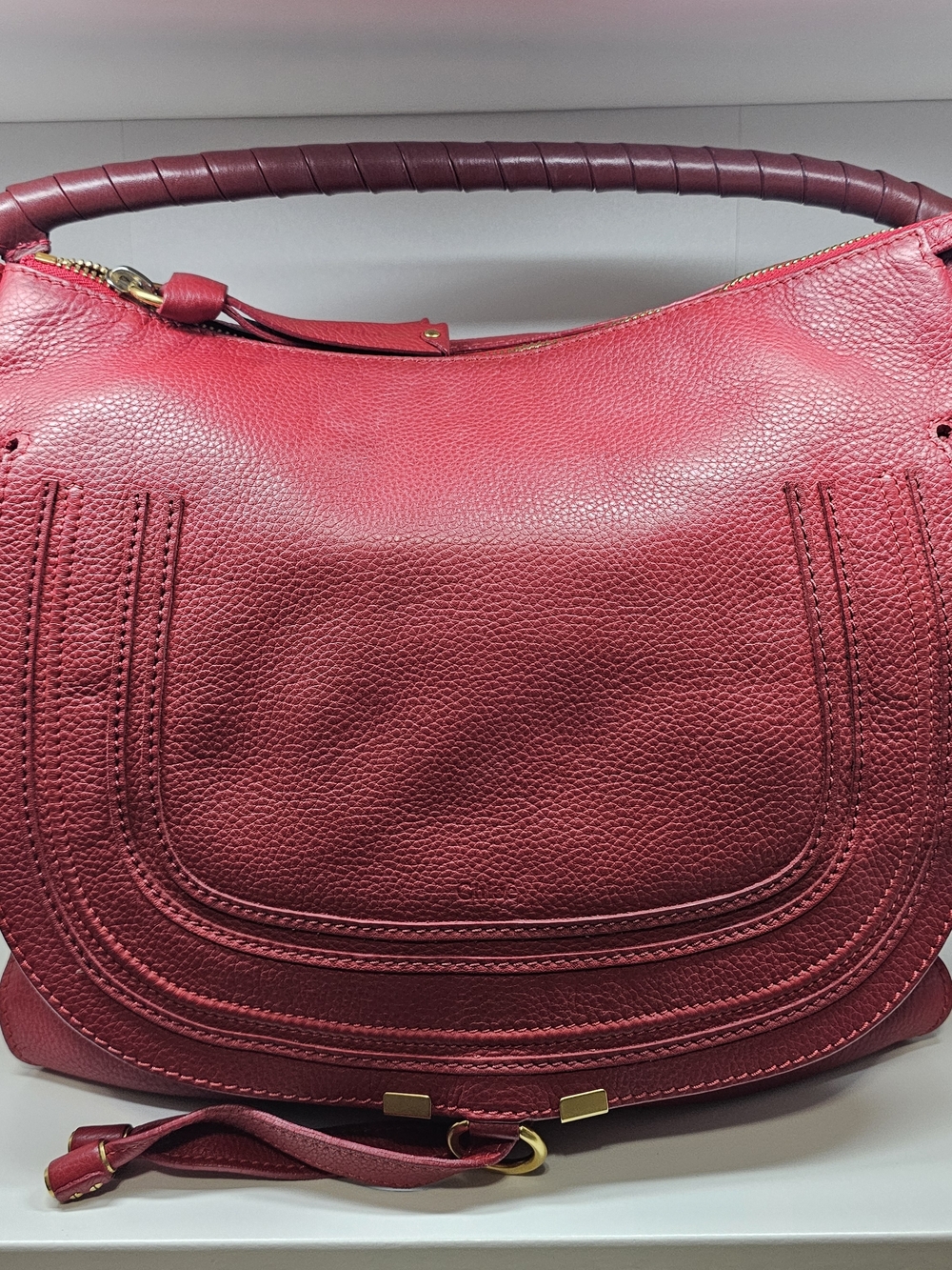 Chloe Red Leather Shoulder Hobo Bag